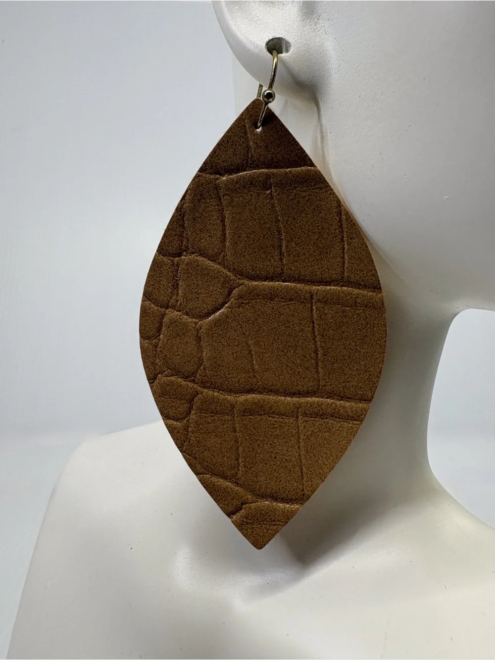 Brown Textured Leaf Dangle Earrings - Women Jewelry